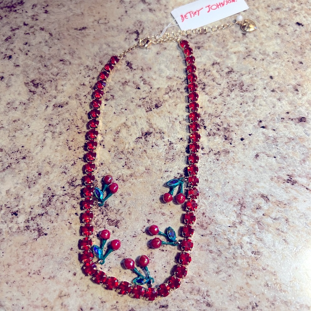 BETSEY JOHNSON Cherries 🍒 & Red Rhinestones Necklace NWT